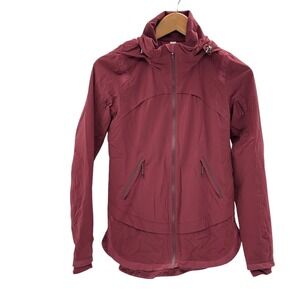 Lululemon Jacket Rain Runner Women 2 Rust Berry Red Maroon Hood Full Zip